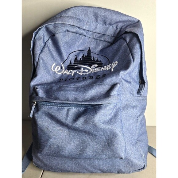 Walt Disney Pictures Large Backpack School Bag Embroidered Castle Logo Blue - Picture 1 of 5